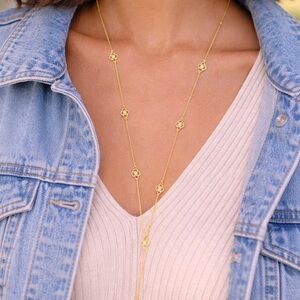 Kendra Scott Gold Station Necklace Quatrefoil Long Layering Necklace